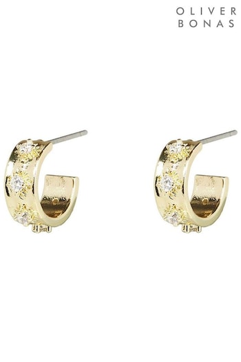 Angela Silver Gem Gold Hoop Earrings Mini (Q89752) | £32