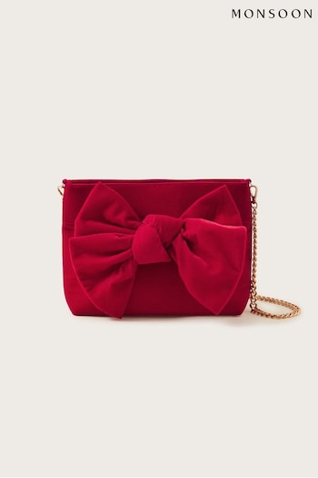 Monsoon Red Velvet Bow Bag (Q89836) | £50