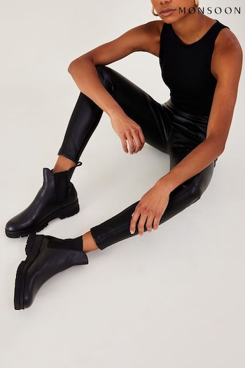 Monsoon Black Short Leather Ankle Stomper Boots (Q89860) | £80