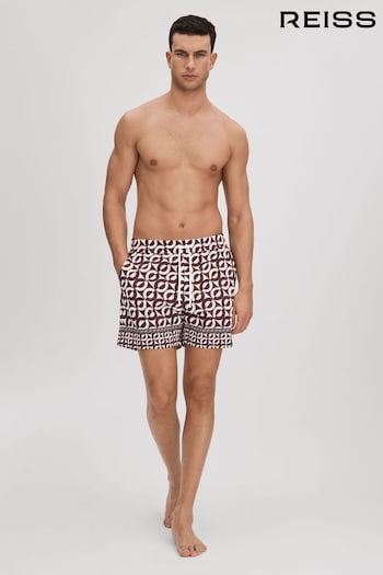 Reiss Tobacco/Ecru Fitzroy Printed Drawstring Swim The Shorts (Q89867) | £68