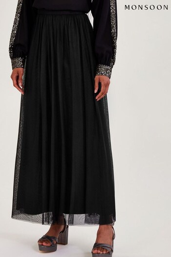 Monsoon Black Tala Tulle Maxi Skirt (Q89892) | £85