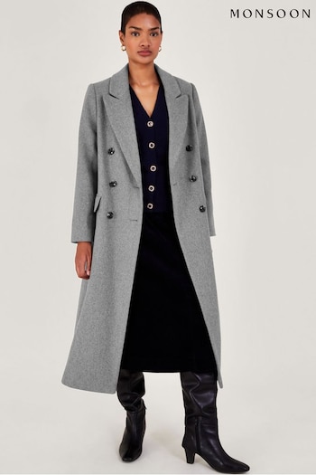 Monsoon Grey Fay Double Breasted Coat (Q89920) | £200