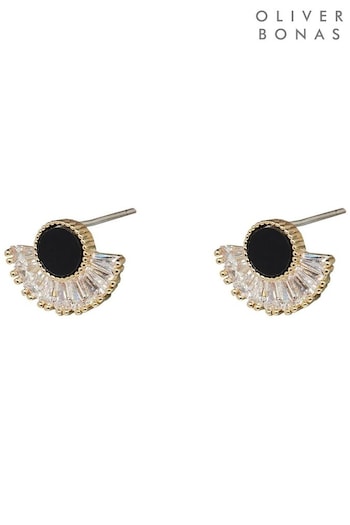 Oliver Bonas Lucia Baguette Fan Black Stud Earrings Mini (Q89990) | £14