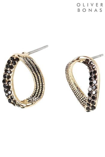 Oliver Bonas Jovie Twisted Black & Gold Black Stud Earrings (Q89997) | £13