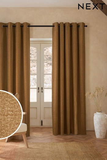 Dark Gold Cosy Chenille Eyelet Lined Curtains (Q90004) | £85 - £185