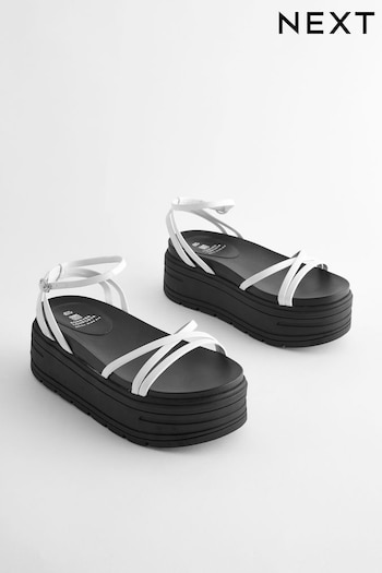 White Extra Wide Fit Chunky Strappy Flatform Sandals (Q90099) | £36