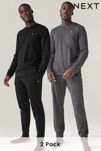 Black/Grey Long Sleeve Cuffed Pyjamas 2 Pack (Q90117) | £44