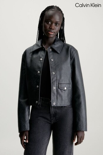 Calvin navy Klein Black Faux Leather Jacket (Q90118) | £180
