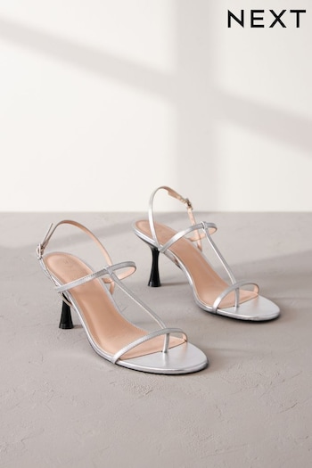 Silver Print Signature Leather Toe Post Heeled Sandals (Q90127) | £59