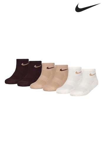 Nike Silver Brown Little Kids Ankle Socks 6 Pack (Q90205) | £16