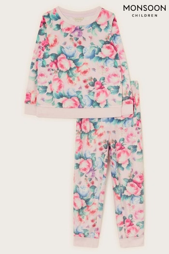 Monsoon Pink Velour Roses Pyjama Set (Q90210) | £26 - £30