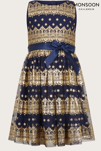 Monsoon Blue Flick Foil Print Scuba Dress (Q90219) | £51 - £56