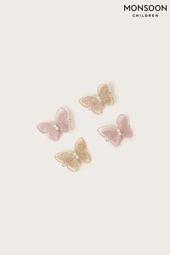 Monsoon Pink Embellished Butterfly Hair Clips 4 Pack (Q90222) | £8