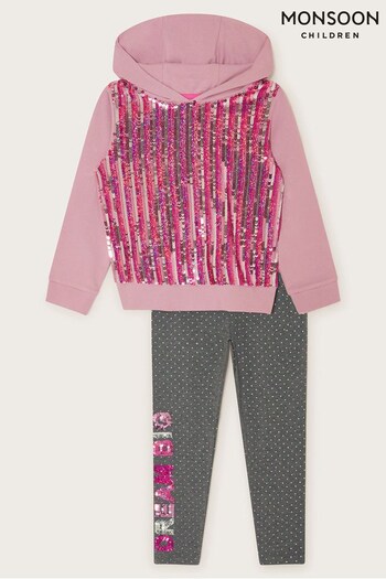 Monsoon Pink Sequin grey Hoodie and Leggings Set (Q90272) | £38 - £43