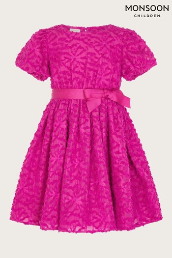 Monsoon Pink Textured Bow Waist Dress (Q90290) | £38 - £43