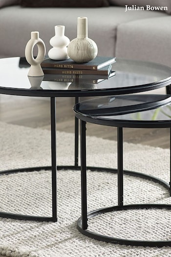 Julian Bowen Smoked Glass and Black Chicago Round Nesting Coffee Tables (Q90327) | £150