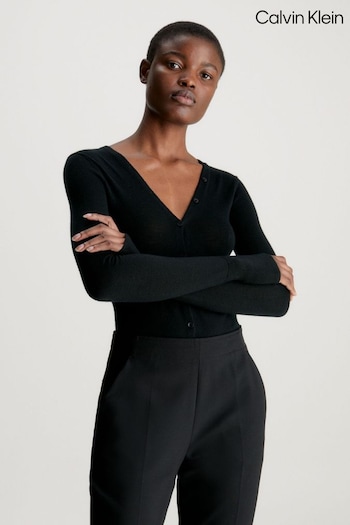 Calvin Klein Henley Fine Wool Black Bodysuit (Q90335) | £160
