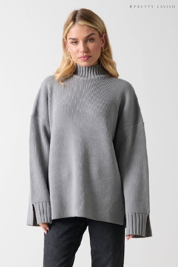 Pretty Lavish Grey Amory Grown Neck Knit Jumper (Q90351) | £55