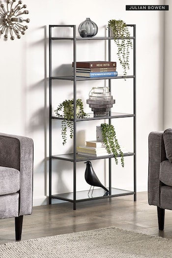 Julian Bowen Smoked Glass and Black Chicago Tall Bookcase (Q90358) | £160