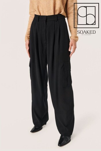 Soaked in Luxury Shirley Wide Leg Cargo Black Trousers (Q90368) | £80