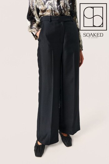 Soaked in Luxury Jacinta Wide Leg Sateen Black Trousers (Q90374) | £100