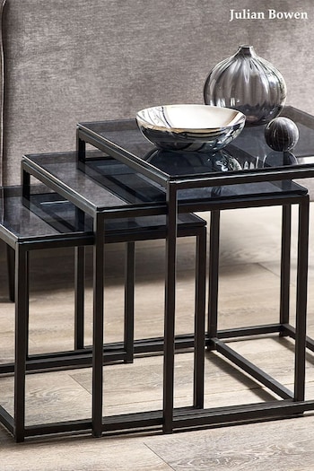 Julian Bowen Smoked Glass and Black Chicago Nest of 3 Tables Smoked Glass (Q90377) | £115