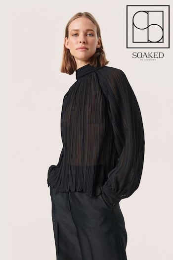 Soaked in Luxury Chrisley Plisse Casual Fit Black Blouse (Q90401) | £70