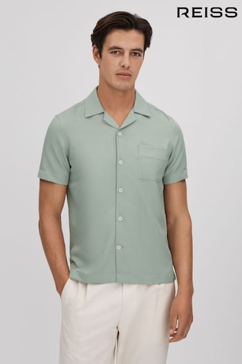 Reiss Pistachio Tokyo Cuban Collar Button-Through Shirt (Q90429) | £88