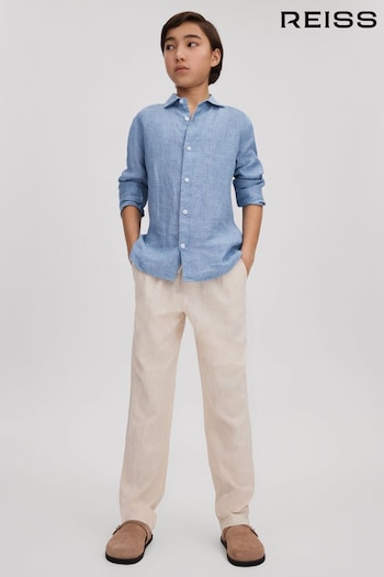 Reiss Sky Blue Ruban Linen Cutaway Collar Shirt (Q90430) | £36