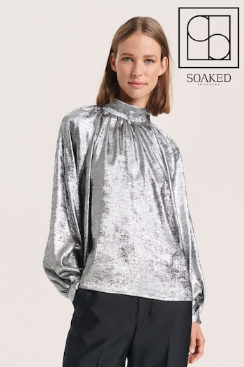 Soaked in Luxury Loose Fit Silver Ronya Funnel Neck Blouse (Q90441) | £75