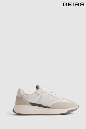 Reiss Off White Emmett Leather Suede Running Trainers (Q90451) | £168