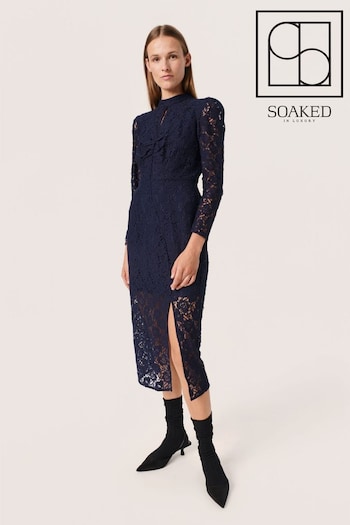 Soaked in Luxury Blue Wela Long Sleeve Lace Dress (Q90453) | £100