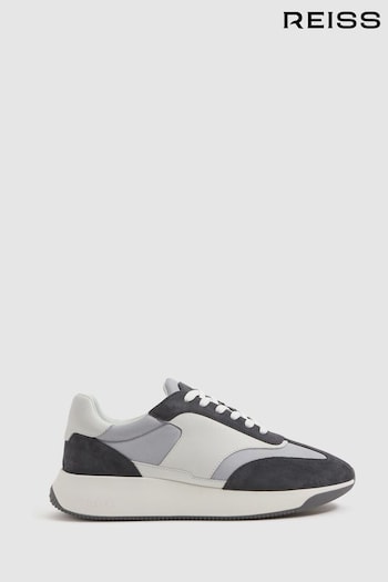 Reiss Grey Mix Emmett Leather Suede Running Trainers (Q90473) | £168