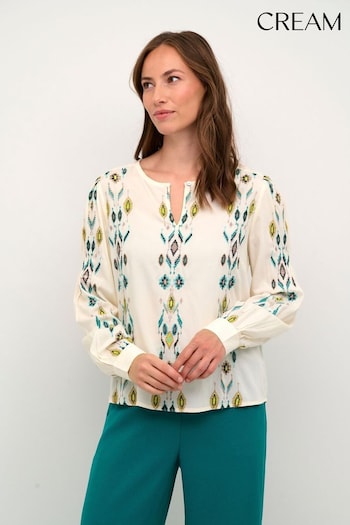 hooded Green Polly Printed Keyhole Neck Blouse (Q90490) | £80