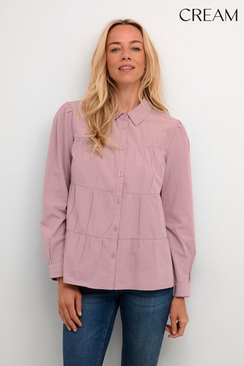 Cream Purple Malinka A-Line Fit Spread Collar Shirt (Q90520) | £50