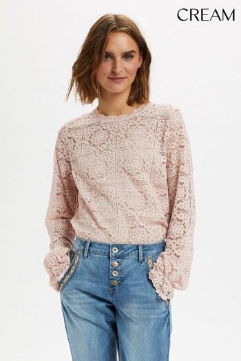 Cream Pink Tiley Long Sleeve Lace Blouse (Q90542) | £50