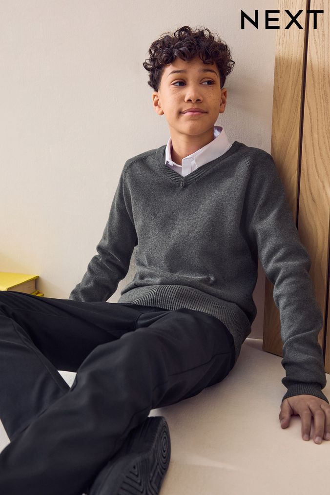 Boys Grey School Jumpers Boys Grey V Neck Jumpers