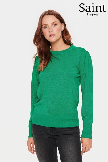Saint Tropez Green Kila Long Sleeve Shimmer Pullover Jumper (Q90718) | £50