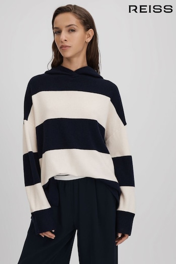 Reiss Navy/Ivory Ally Wool Blend Striped Hoodie (Q90741) | £138