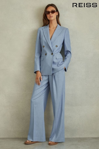 Reiss Blue June Wide Leg Suit Polo Trousers with TENCEL™ Fibers (Q90751) | £168