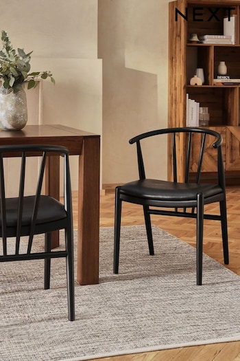 Set of 2 Distressed Faux Leather Black Stockholm Black Leg Dining Chairs (Q90868) | £370