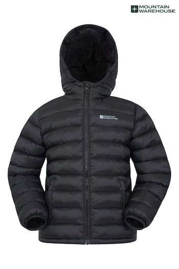 Mountain Warehouse Black Seasons Kids Water Resistant Faux Fur Lined Padded Jacket (Q90896) | £45