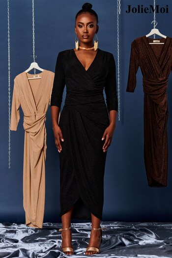 Jolie Moi Black Wrap Sparkly Maxi Bodycon Dress Maxi (Q90902) | £68