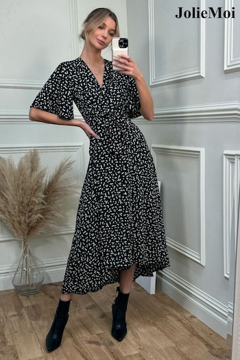 Jolie Moi Black Angel Sleeve Wrap Tie Front Maxi Dress (Q90911) | £75