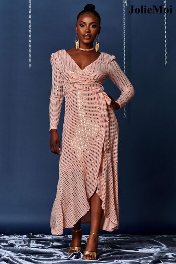 Jolie Moi Pink Sparkly Glitter Wrap Flare Maxi Dress (Q90912) | £78