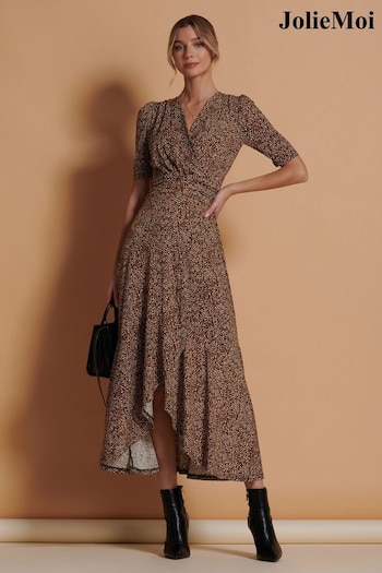Jolie Moi Black Print Viscose Frill Hem Maxi Dress (Q90939) | £79