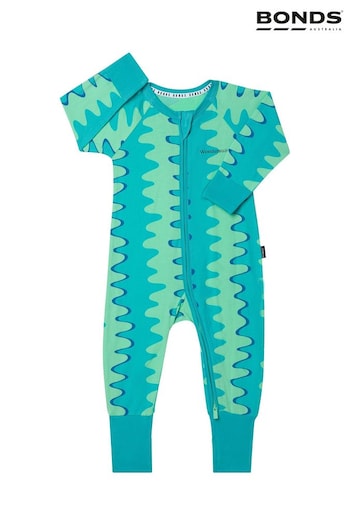 Bonds Green Dinosaur Stripe Abstract Print Zip Sleepsuit (Q90953) | £22