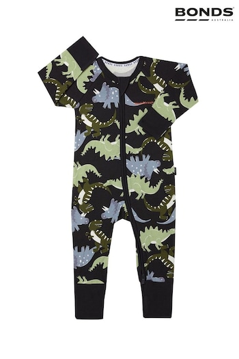 Bonds Dinosaur Print Zip Black Sleepsuit (Q90961) | £22