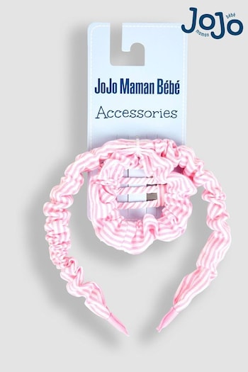 JoJo Maman Bébé Pink Stripe Headband, Clips And Scrunchie Set (Q90984) | £10