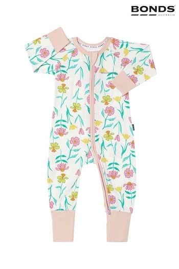 Bonds Cream Pretty Floral Print  Zip Sleepsuit (Q90988) | £22
